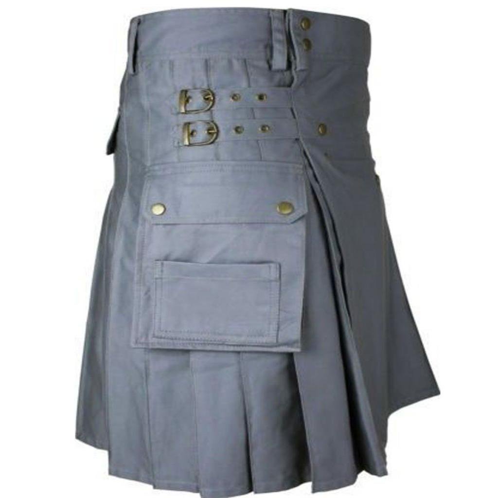 DC Scottish Men Highland Grey Utility Kilt 100 cotton Handmade Size 42