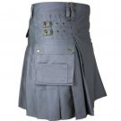 DC Scottish Men Highland Grey Utility Kilt 100 cotton Handmade Size 60