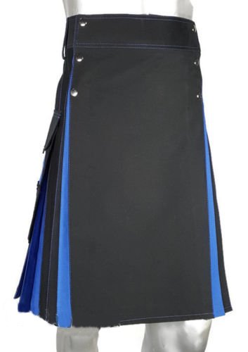 New Active Men Highlander Black/Blue Hybrid Utility Kilt Size 34