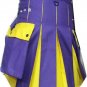New Active Men Highlander Unisex Leather Straps Purple/Yellow Hybrid Utility Kilt Size 32
