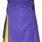New Active Men Highlander Unisex Leather Straps Purple/Yellow Hybrid Utility Kilt Size 36