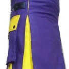 New Active Men Highlander Unisex Leather Straps Purple/Yellow Hybrid Utility Kilt Size 40