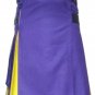 New Active Men Highlander Unisex Leather Straps Purple/Yellow Hybrid Utility Kilt Size 52