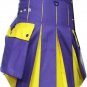 New Active Men Highlander Unisex Leather Straps Purple/Yellow Hybrid Utility Kilt Size 60