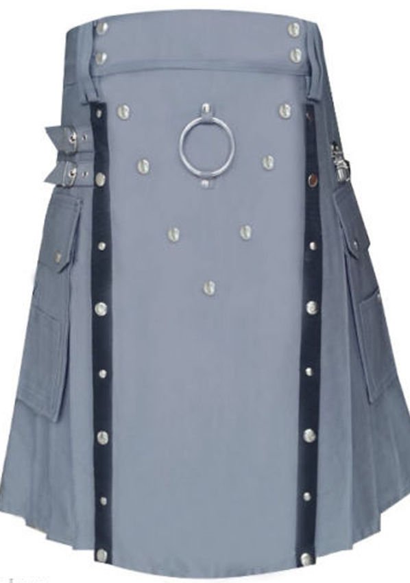 Active Men Scottish Highland Gray Cotton Unisex Adult Custom Made Kilt Size 58