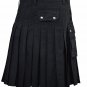 New Scottish highland Black cotton utility Unisex Adult Handmade Cargo Kilt Size 30