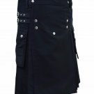 New Scottish highland Black cotton utility Unisex Adult Handmade Cargo Kilt Size 36