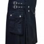 New Scottish highland Black cotton utility Unisex Adult Handmade Cargo Kilt Size 40