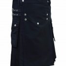 New Scottish highland Black cotton utility Unisex Adult Handmade Cargo Kilt Size 46