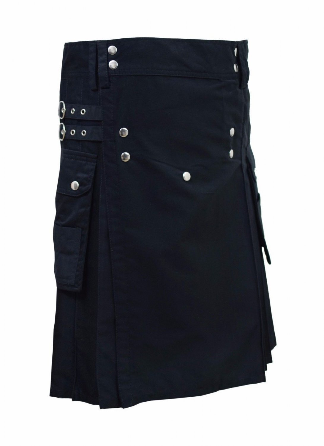 New Scottish highland Black cotton utility Unisex Adult Handmade Cargo Kilt Size 48