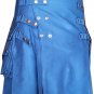 Highlander Scottish Utility Kilt  Handmade Blue With Straps Cotton Adult Size 32