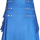 Highlander Scottish Utility Kilt  Handmade Blue With Straps Cotton Adult Size 40