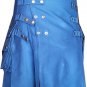 Highlander Scottish Utility Kilt  Handmade Blue With Straps Cotton Adult Size 42