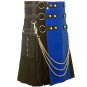 New Active Men Scottish Black and Blue Two Tonned Utility Cotton Kilt Size 38