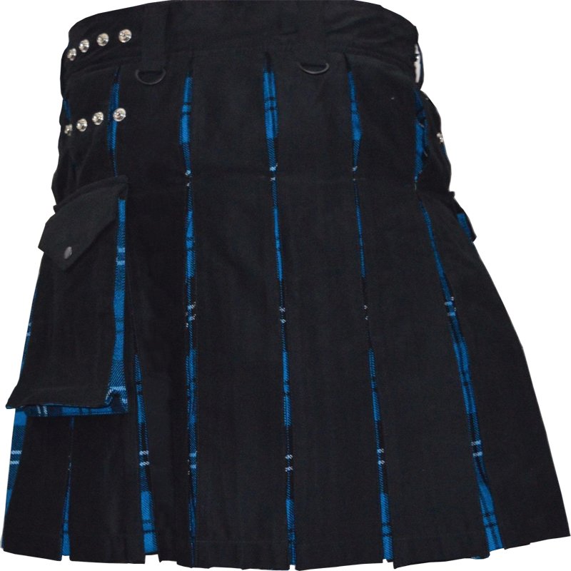 Men Wears Black Drilled Cotton Highlander Ramsay Blue Inner Hybrid Men New Kilts Size 42