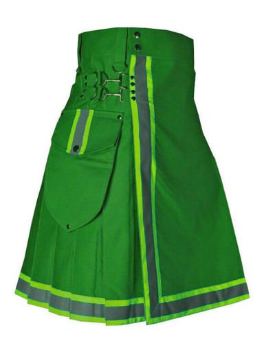 Men Active Wears Green Firefighter Cotton Highlander Unisex Kilts Size 36