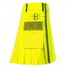 New Scottish  Wears Men Yellow Net Pocket Cotton Highlander Unisex Kilts Size 54