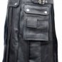 Men Real Leather Pleated Kilt Club wear Kilt With Cargo Pockets Size 34