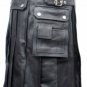 Men Real Leather Pleated Kilt Club wear Kilt With Cargo Pockets Size 42
