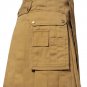 Men's Scottish Highland Active Modern Pocket Khaki Light Brown Cotton Kilt Size 30