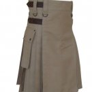 New DC Handmade khaki Cotton Utility Style Kilt for Men with Leather straps size 34