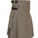 New DC Handmade khaki Cotton Utility Style Kilt for Men with Leather straps size 48
