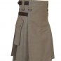 New DC Handmade khaki Cotton Utility Style Kilt for Men with Leather straps size 44