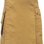 Men's Scottish Highland Active Modern Pocket Khaki Light Brown Cotton Kilt Size 30