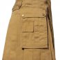 Men's Scottish Highland Active Modern Pocket Khaki Light Brown Cotton Kilt Size 30