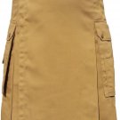 Men's Scottish Highland Active Modern Pocket Khaki Light Brown Cotton Kilt Size 34