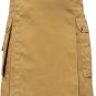 Men's Scottish Highland Active Modern Pocket Khaki Light Brown Cotton Kilt Size 50