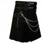 40 Size Scottish Men Black Fashion Utility Kilt With Beautiful Chains