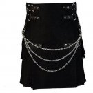 48 Size Scottish Men Black Fashion Utility Kilt With Beautiful Chains