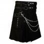 52 Size Scottish Men Black Fashion Utility Kilt With Beautiful Chains