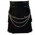 44 Size Scottish Men Black Fashion Utility Kilt With Beautiful Chains