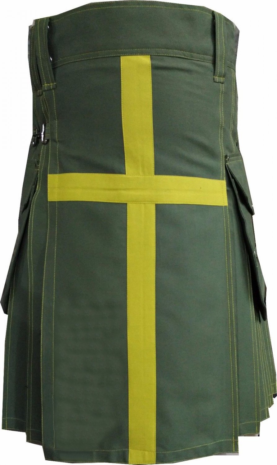 NEW DC ACTIVE MEN OLIVE GREEN AND YELLOW HANDMADE UNISEX COTTON UTILITY KILT SIZE 56