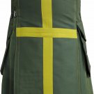NEW DC ACTIVE MEN OLIVE GREEN AND YELLOW HANDMADE UNISEX COTTON UTILITY KILT SIZE 34