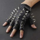 Men's Skull Stud Biker Punk Driving Motorcycle Finger less Leather Gloves Size S