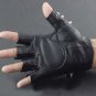 Men's Skull Stud Biker Punk Driving Motorcycle Finger less Leather Gloves Size L