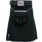 Scottish Black Plain Tartan Highland Traditional Wear Sports Kilt Size 36