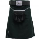 Scottish Black Plain Tartan Highland Traditional Wear Sports Kilt Size 58