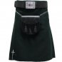 Scottish Black Plain Tartan Highland Traditional Wear Sports Kilt Size 40