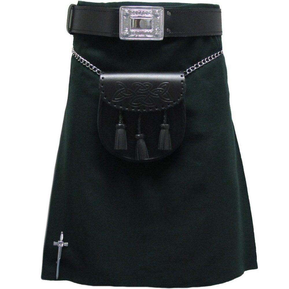 Scottish Black Plain Tartan Highland Traditional Wear Sports Kilt Size 50