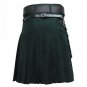 Scottish Black Plain Tartan Highland Traditional Wear Sports Kilt Size 54