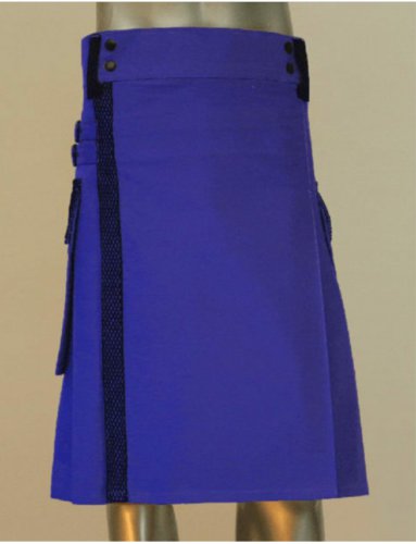 size 36 blue Scottish highlander net pocket utility cotton kilt for working men