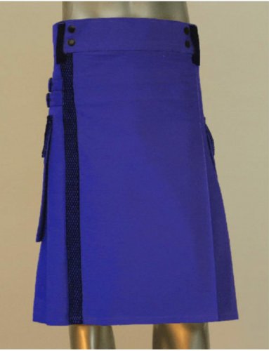size 44 blue Scottish highlander net pocket utility cotton kilt for working men