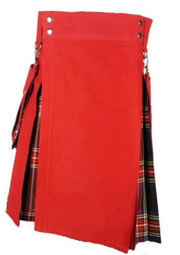 Scottish highlander Red & Black Stewart Hybrid Detachable Pockets Kilt Size 34
