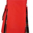 Scottish highlander Red & Black Stewart Hybrid Detachable Pockets Kilt Size 44