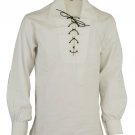 Men Off White Scottish Highland Jacobean Jacobite Shirt, Gillie Kilt Shirt Size 2XL
