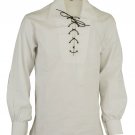 Men Off White Scottish Highland Jacobean Jacobite Shirt, Gillie Kilt Shirt Size 4XL